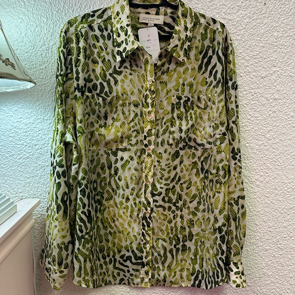 Jones New York Green Pattern Animal Print Blouse 2X